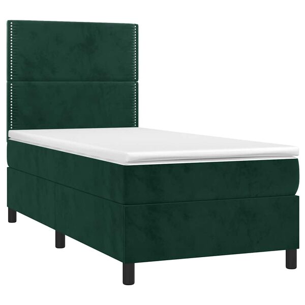vidaXL Cama box spring colch&oacute;n y LED terciopelo verde oscuro 90x200 cm