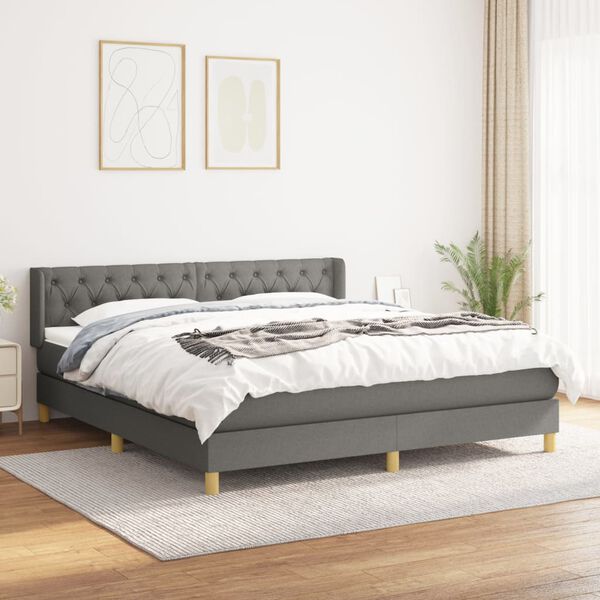 vidaXL Cama box spring con colch&oacute;n tela gris oscuro 160x200 cm