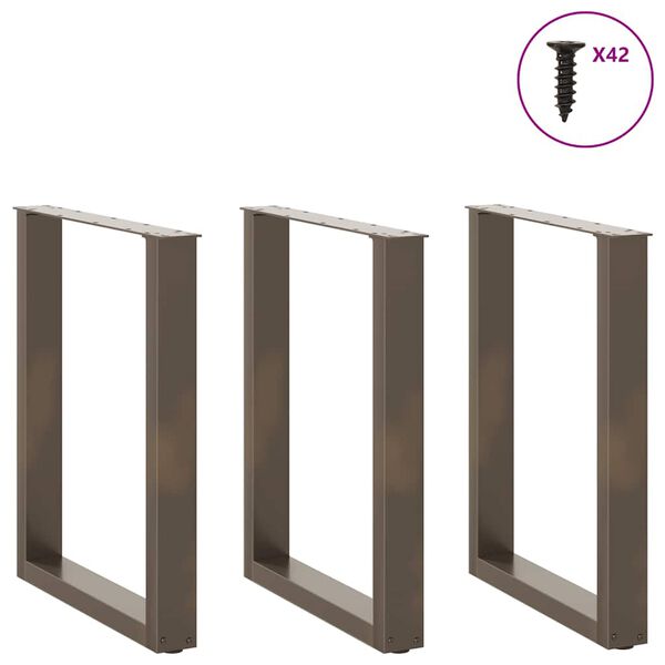 vidaXL Patas para mesa de comedor en forma de U (3 unidades, acero natural, 70 x 72-73 cm)