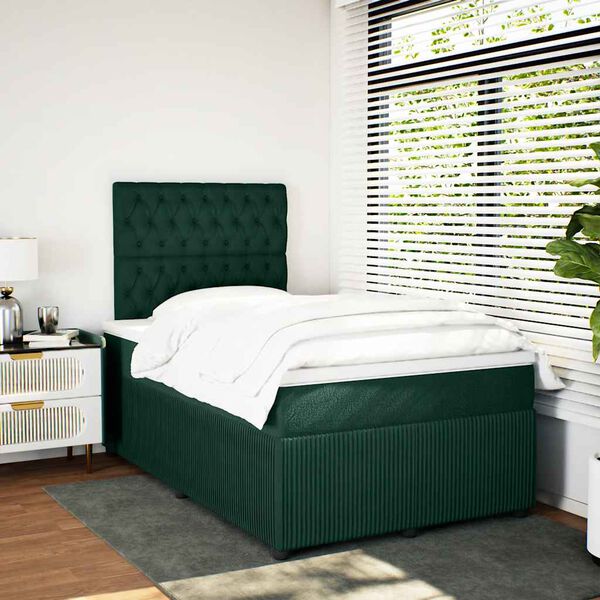 vidaXL Cama box spring con colch&oacute;n terciopelo verde oscuro 120x190 cm