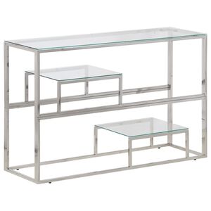vidaXL Mesa consola acero inoxidable plateado y vidrio templado