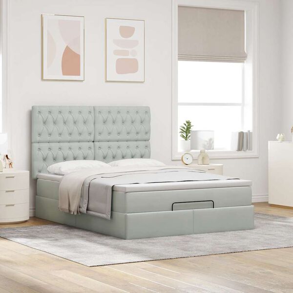 vidaXL Estructura cama otomana con colchones gris claro 140x200cm