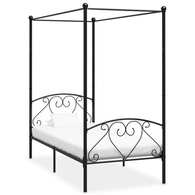 vidaXL Estructura de cama con dosel metal negro 90x200 cm