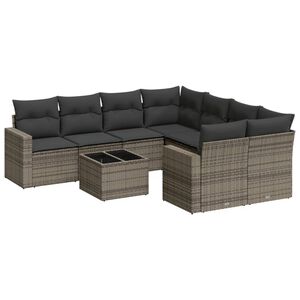 vidaXL Set de muebles de jard&iacute;n 9 pzas y cojines rat&aacute;n sint&eacute;tico gris