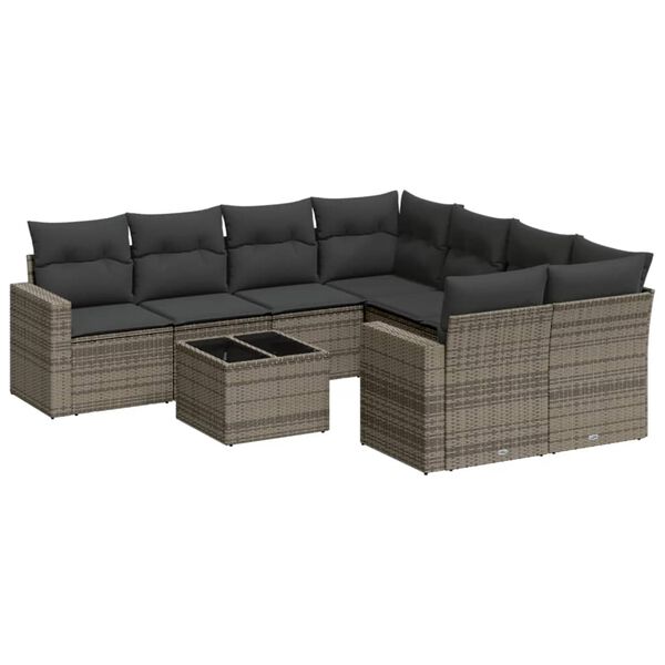 vidaXL Set de muebles de jard&iacute;n 9 pzas y cojines rat&aacute;n sint&eacute;tico gris