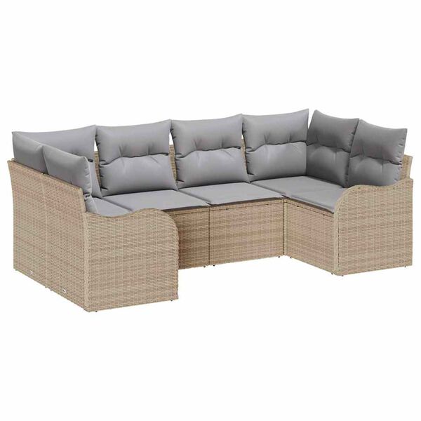 vidaXL Conjunto de sof&aacute; de jard&iacute;n 6 pcs beige y gris claro Polirat&aacute;n