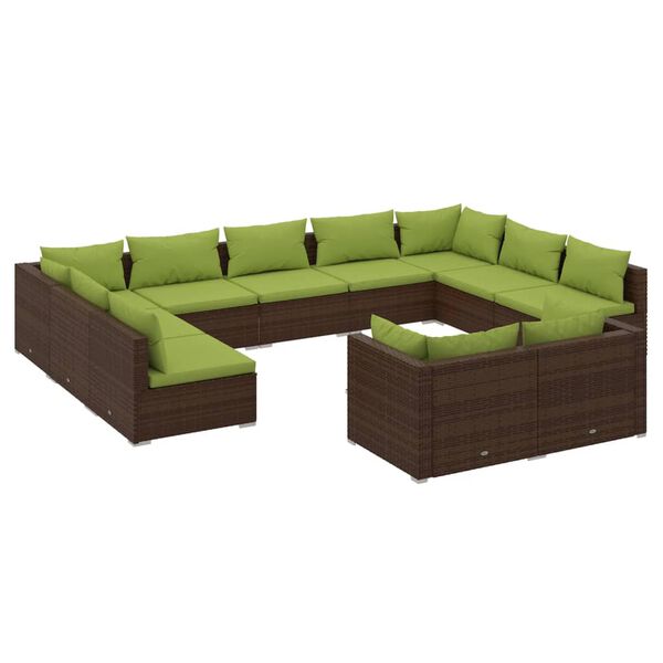 vidaXL Set de muebles de jard&iacute;n 11 pzas cojines rat&aacute;n sint&eacute;tico marr&oacute;n