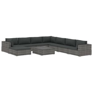 vidaXL Set de muebles de jard&iacute;n 9 pzas y cojines rat&aacute;n sint&eacute;tico gris
