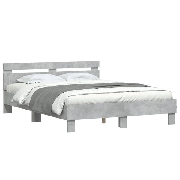 vidaXL Cama con cabecero madera de ingenier&iacute;a gris hormig&oacute;n 140x190 cm