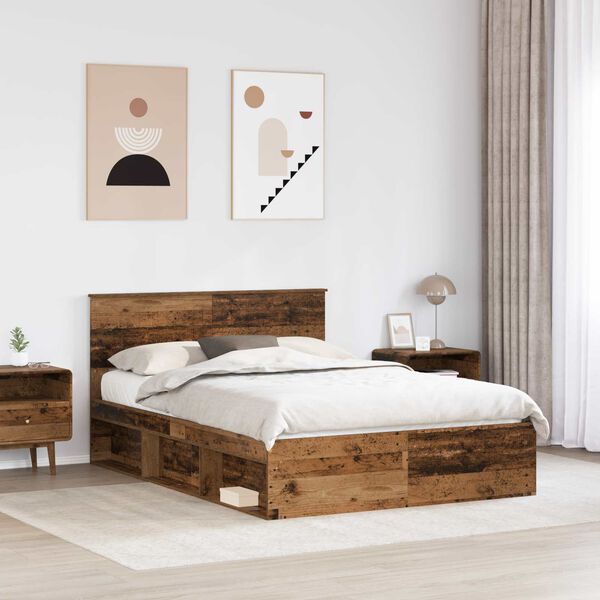 vidaXL Estructura de cama con cabecera Madera vieja 135 x 190 cm