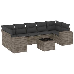 vidaXL Set de sof&aacute;s de jard&iacute;n 8 pzas y cojines rat&aacute;n sint&eacute;tico gris