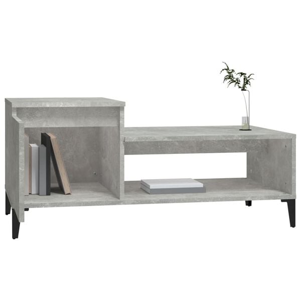 vidaXL Mesa de centro madera contrachapada gris hormigón 100x50x45 cm