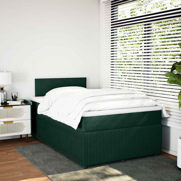 vidaXL Cama box spring con colch&oacute;n terciopelo verde oscuro 120x200 cm