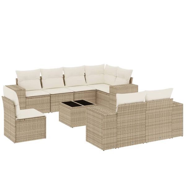 vidaXL Set de sof&aacute;s de jard&iacute;n 9 pzas con cojines rat&aacute;n sint&eacute;tico beige