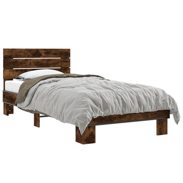 vidaXL Estructura cama madera ingenier&iacute;a metal roble humo 100x200 cm