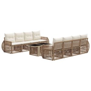 vidaXL Conjunto de sof&aacute;s de jard&iacute;n 9 uds. Beige y blanco crema