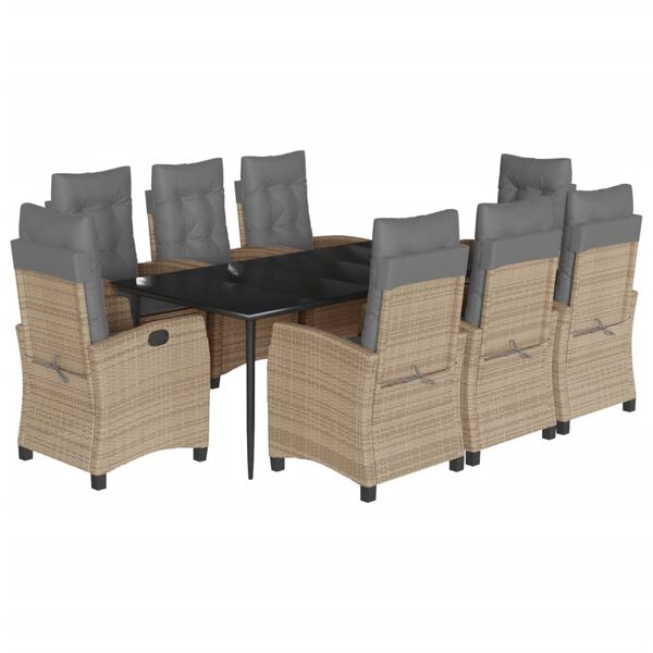 vidaXL Set comedor de jard&iacute;n 9 pzas con cojines rat&aacute;n sint&eacute;tico beige