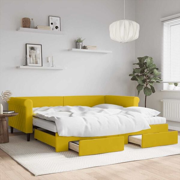 vidaXL Sof&aacute; cama nido con cajones terciopelo amarillo 100x200 cm