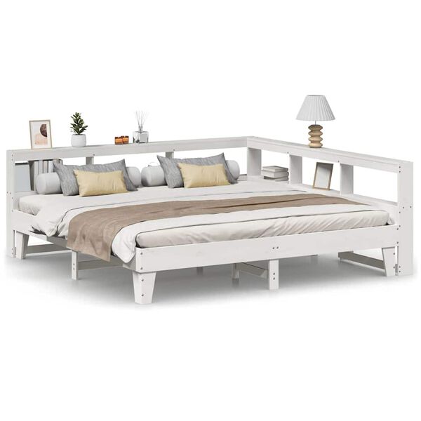 vidaXL Cama con estanter&iacute;a sin colch&oacute;n madera maciza blanca 180x200 cm
