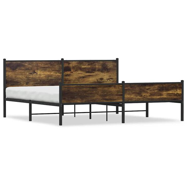 vidaXL Estructura de cama sin colch&oacute;n metal roble ahumado 193x203 cm