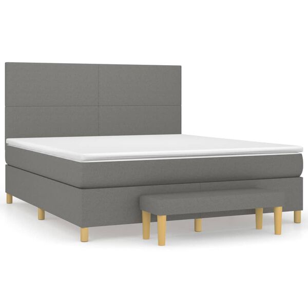 vidaXL Cama box spring con colch&oacute;n tela gris oscuro 180x200 cm