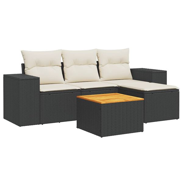 vidaXL Set de muebles de jard&iacute;n 5 pzas y cojines rat&aacute;n sint&eacute;tico negro