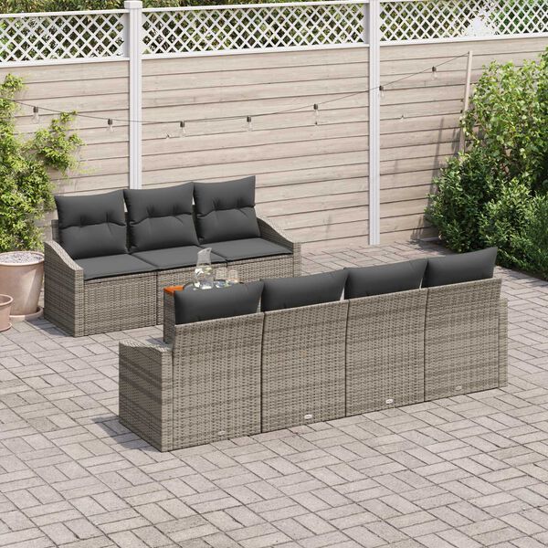 vidaXL Conjunto de sof&aacute;s de jard&iacute;n 8 pcs Gris rat&aacute;n sint&eacute;tico