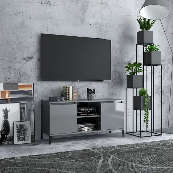 vidaXL Mueble de TV con patas de metal gris brillante 103,5x35x50 cm