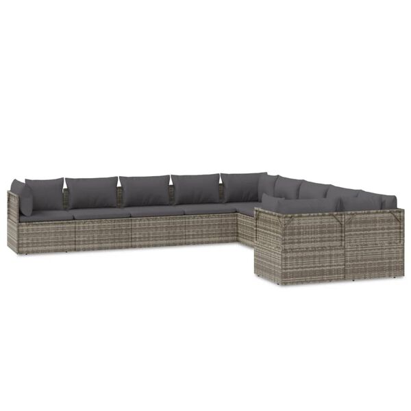 vidaXL Set de muebles de jard&iacute;n 10 pzas y cojines rat&aacute;n sint&eacute;tico gris