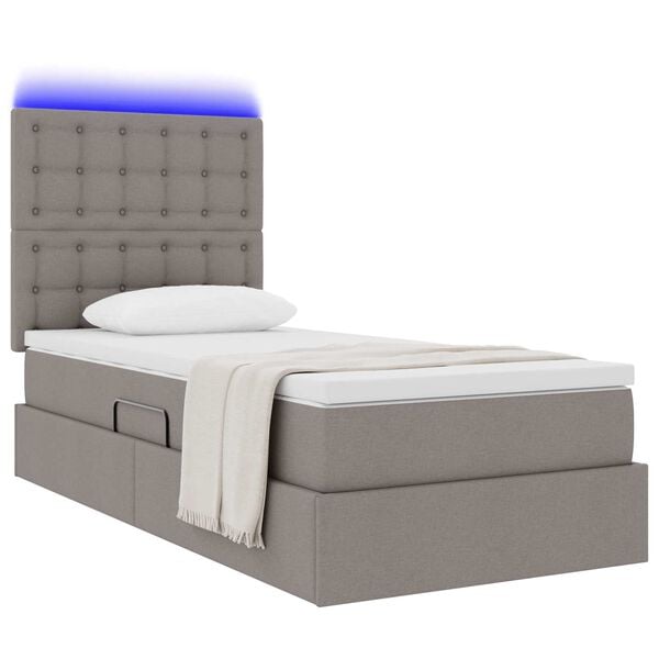 vidaXL Cama con almacenamiento y LED Taup&eacute; 90 x 200 cm Poli&eacute;ster