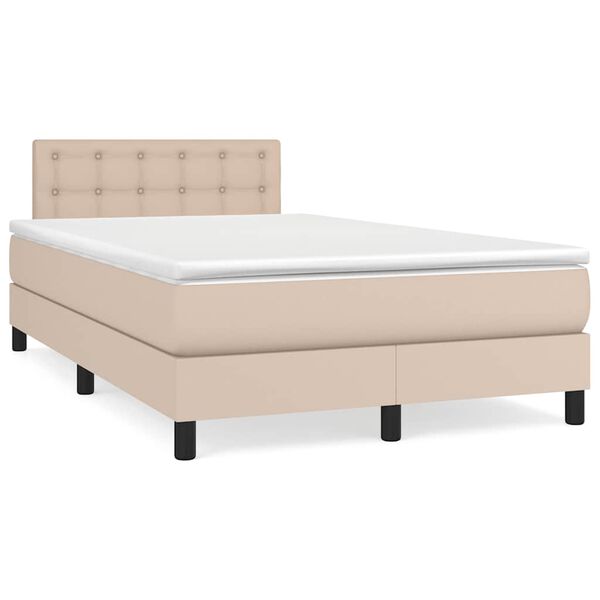 vidaXL Cama box spring colch&oacute;n LED cuero sint&eacute;tico capuchino 120x190cm