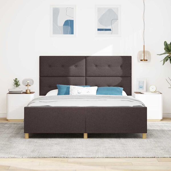 vidaXL Estructura de cama con cabecera Marr&oacute;n oscuro 180 x 200 cm tela