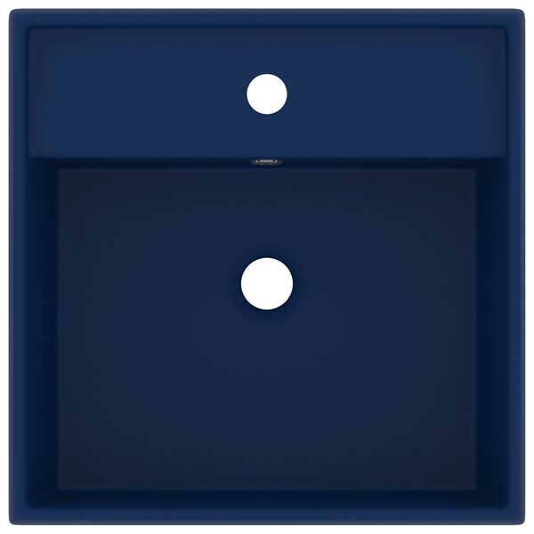 vidaXL Lavabo cuadrado rebosadero cerámica azul oscuro mate 41x41cm