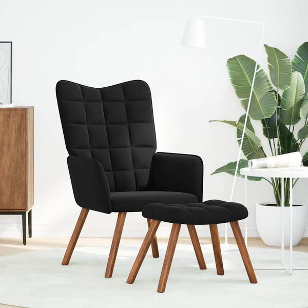 vidaXL Sill&oacute;n relajante con taburete de terciopelo negro