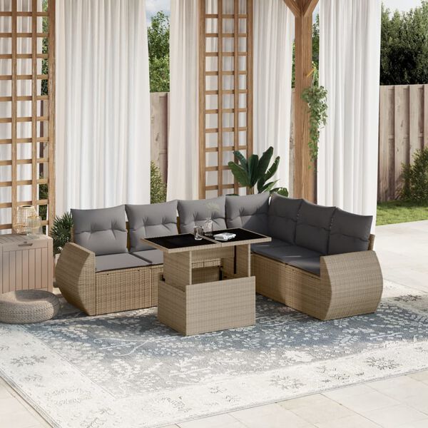 vidaXL Set sof&aacute;s de jard&iacute;n 7 piezas y cojines rat&aacute;n sint&eacute;tico beige