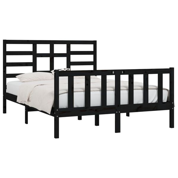 vidaXL Estructura de cama madera maciza negra King Size 150x200 cm