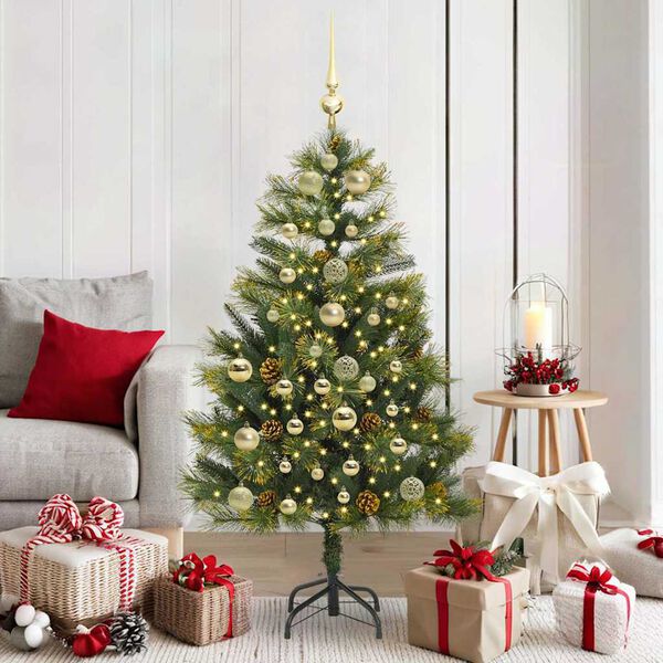 vidaXL &Aacute;rbol de Navidad artificial con ramas plegables y conos 150 cm