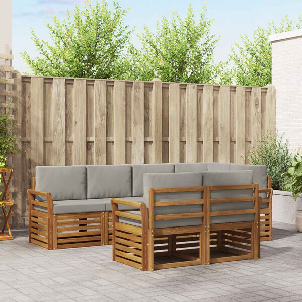 vidaXL Conjunto de Sof&aacute; Seccional con coj&iacute;n 7 pcs Gris Natural y Claro