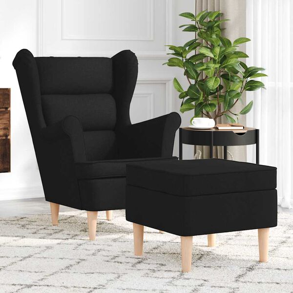 vidaXL Sill&oacute;n con reposapi&eacute;s de tela negro