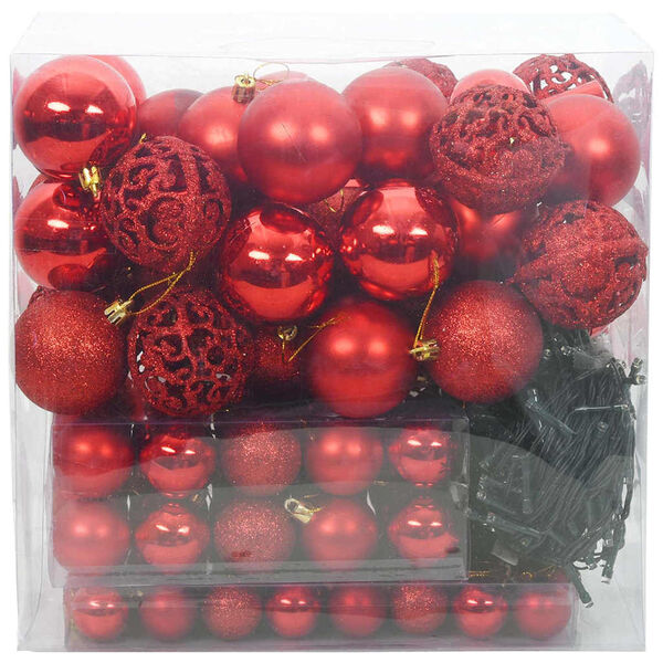vidaXL Juego de Esferas de Navidad con 300 LED 120 pcs Rojo Pl&aacute;stico