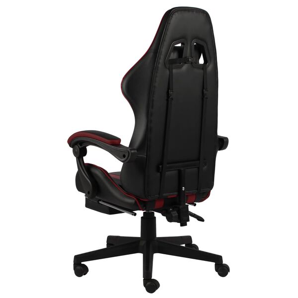 vidaXL Silla gaming con reposapi&eacute;s cuero sint&eacute;tico negro y rojo tinto