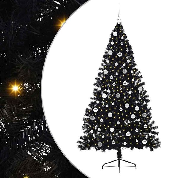 vidaXL &Aacute;rbol de Navidad Artificial Preiluminado Negro 210 cm PVC