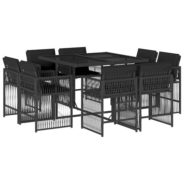 vidaXL Set de comedor de jard&iacute;n 9 pzas y cojines rat&aacute;n sint&eacute;tico negro