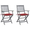 vidaXL Sillas de jard&iacute;n plegables 2 uds cojines madera maciza acacia