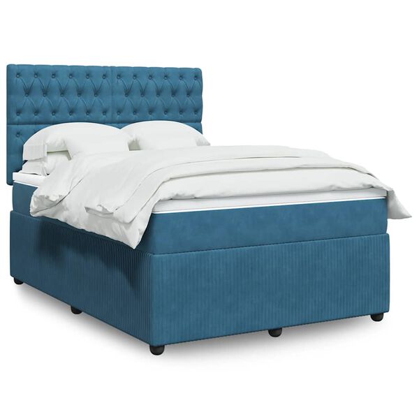 vidaXL Cama box spring con colch&oacute;n terciopelo azul 140x200 cm