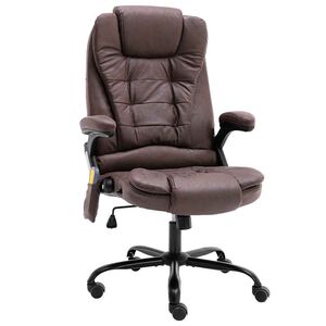 vidaXL Silla de oficina de masaje piel de ante sint&eacute;tica marr&oacute;n oscuro
