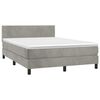 vidaXL Cama box spring colch&oacute;n y LED terciopelo gris claro 140x200 cm