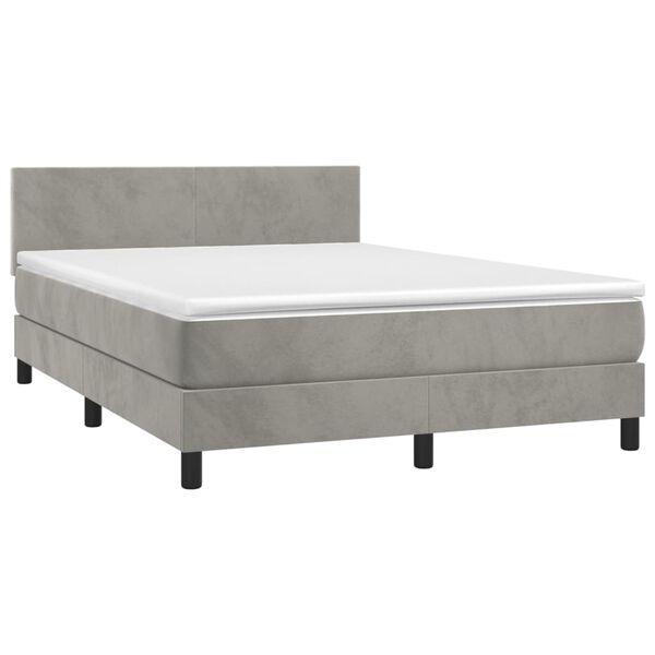 vidaXL Cama box spring colch&oacute;n y LED terciopelo gris claro 140x200 cm