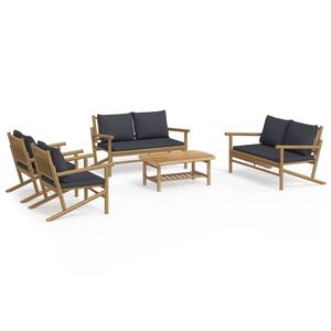 vidaXL Set de muebles de jard&iacute;n 5 piezas bamb&uacute; con cojines gris oscuro