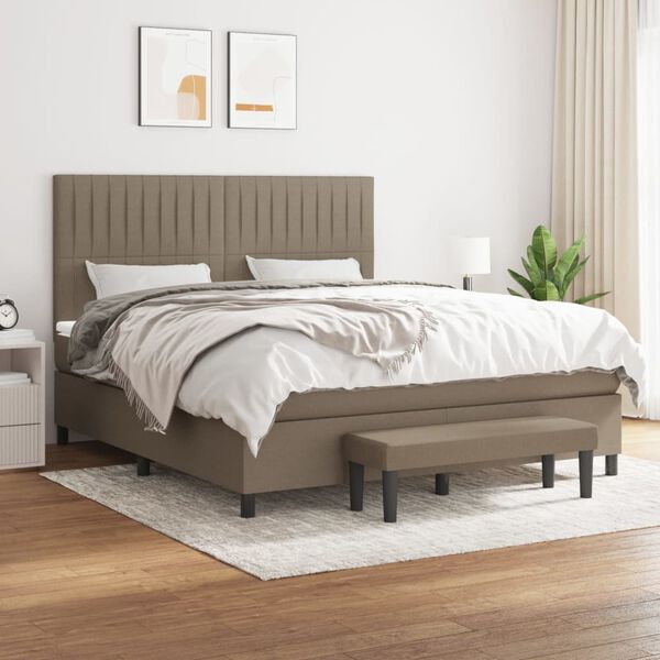 vidaXL Cama box spring con colch&oacute;n tela gris taupe 160x200 cm